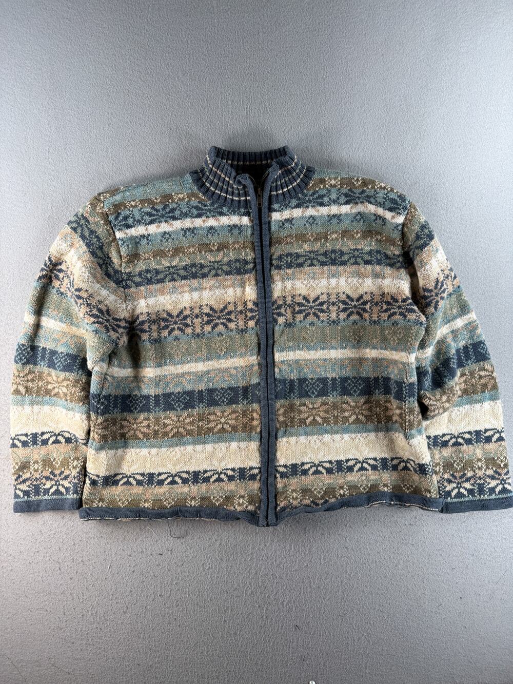 Vintage Heirloom Collectibles Fair Isle Full Zip Knit Cardigan Sweater Blue